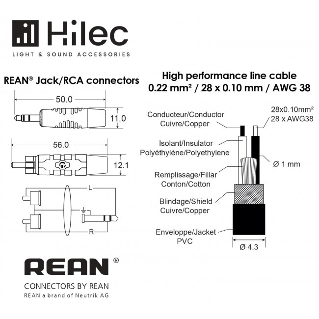 Καλώδιο 3.5mm Stereo Αρσενικό σε 2x RCA Αρσενικά 3m Μαύρο Hilec CLPROmJs2RCA/3