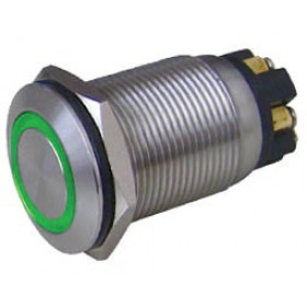 Πιεζοδιακόπτης Φωτιζόμενος Μεταλλικός Push ON ή OFF SPDT Φ19mm 5A/250VAC με LED 12V Πράσινο IP65 Hongbo HBS1-GQ