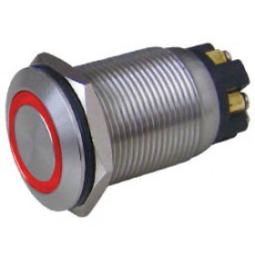 Πιεζοδιακόπτης Φωτιζόμενος Μεταλλικός Push ON ή OFF SPDT 19mm 5A/250VAC με LED 12V Κόκκινος IP65 Hongbo HBS1-GQ