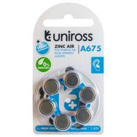 Uniross A675 Μπαταρίες Ακουστικών Βαρηκοΐας 6τμχ