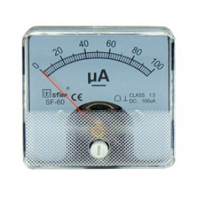 Αναλογικό Αμπερόμετρο Πίνακα 0÷100μA DC 60x60mm με Βίδες SF-60