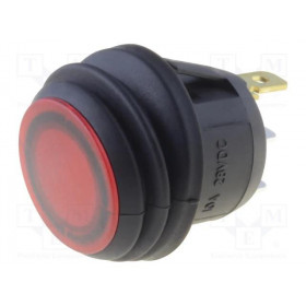 Διακόπτης Rocker IP65 OFF-(ON) 3 Pin SPST, Φωτιζόμενος Κόκκινος 10A/28VDC, Φ20.2mm SCI R13-112B8F-02-BRNN-0A-L2