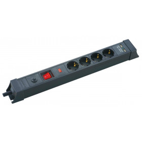 Πολύπριζο Ασφαλείας 4 Θέσεων με Προστασία Υπέρτασης, 2x USB για Φόρτιση, Καλώδιο 1.5m 3x1.5mm² Μαύρο SP-04S-USB
