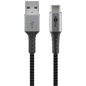 Goobay Καλώδιο Ταχείας Φόρτισης USB-C σε USB-A 60W Υφασμάτινο με Μεταλλικά Βύσματα 1m Γκρι 49296