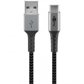 Goobay Καλώδιο Ταχείας Φόρτισης USB-C σε USB-A 60W Υφασμάτινο με Μεταλλικά Βύσματα 2m Γκρι 49297