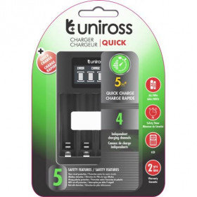 Uniross Φορτιστής USB 4 Μπαταριών Ni-MH Μεγέθους AA/AAA με Οθόνη Ενδείξεων, 4 Κανάλια Φόρτισης UNPCU002
