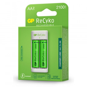 GP Recyko Φορτιστής USB 2 Μπαταριών Ni-MH Μεγέθους AA/AAA με 2 Μπαταρίες AA 2100mAh GPBU211210-B2