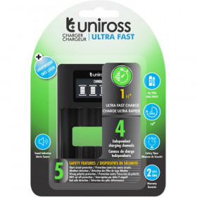 Uniross Φορτιστής USB 4 Μπαταριών Ni-MH Μεγέθους AA/AAA με Οθόνη Ενδείξεων, 4 Κανάλια Φόρτισης UNPCU005