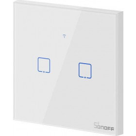 SONOFF T0EU2C-TX Χωνευτός Διπλός Διακόπτης Τοίχου Wi-Fi για Έλεγχο Φωτισμού με Πλαίσιο & Δύο Πλήκτρα Αφής Φωτιζόμενος Λευκός