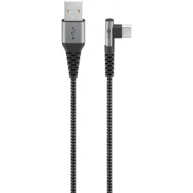 Goobay Καλώδιο Φόρτισης USB-C σε USB-A Γωνία 90° 60W Υφασμάτινο με Μεταλλικά Βύσματα 2m Γκρι 64657