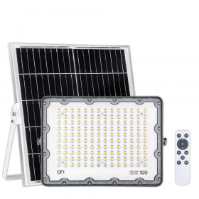 ON Solar LED PRO 100 Ηλιακός Προβολέας LED Ισχύος 100W Αλουμινίου IP65 2000lm με Τηλεχειριστήριο, Φυσικό Λευκό 4000Κ, Λευκός 23.8757.20