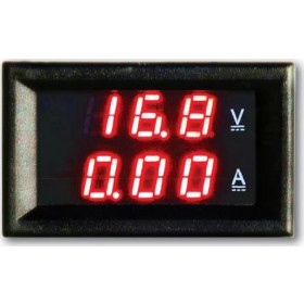 Διπλό Ψηφιακό Βολτόμετρο 0÷100VDC & Αμπερόμετρο 0÷50A DC Πίνακα , 3 Ψηφίων, 48x29x22mm Μαύρο