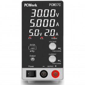 PCWork PCW07C Τροφοδοτικό Εργαστηρίου 1 Καναλιού Switching 0÷30VDC 0÷5A με Θύρα USB 17.4x15.5x7.9cm