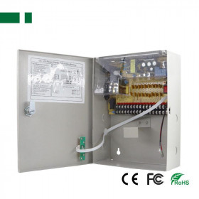 Τροφοδοτικό Switching 12VDC 10A για Συστήματα Ασφαλείας με 18 Εξόδους & Λειτουργία UPS 207x265x85mm Anga CP1209-10A-18-B