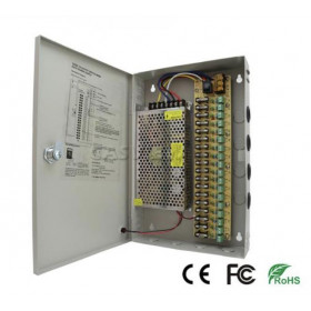 Τροφοδοτικό Switching 12VDC 15A για Συστήματα Ασφαλείας με 18 Εξόδους 310x203x52mm Anga CP1209-15A-18