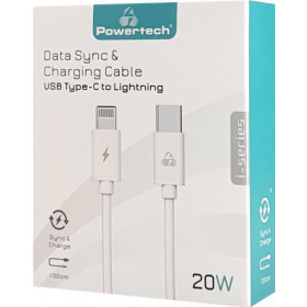 Powertech Καλώδιο Ταχείας Φόρτισης & Data USB-C σε Lightning 20W 1m Λευκό PTR-0092