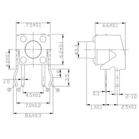 Microswitch TACT Γωνία 2 Pin Push ON SPST-NO,1.77N, 6x6x9.5mm THT THDP08-095BB