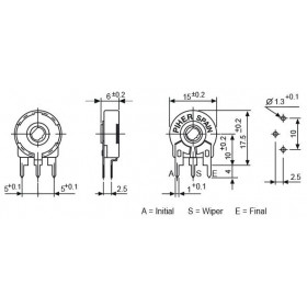 Ποτενσιόμετρο Trimmer Μονόστροφο Κάθετο 1kΩ 15x15mm