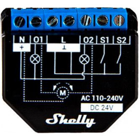 Shelly Plus 2PM Smart Διακόπτης Wi-Fi 2 Εξόδων 220VAC 16Α / 30VDC 10A με Μέτρηση Κατανάλωσης & AC Motor Control