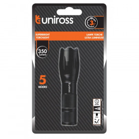 Uniross ULFL010 Φακός Χειρός Αλουμινίου LED T6 350lm με 5 Λειτουργίες & 3 Ώρες Αυτονομίας με Μπαταρία 18650