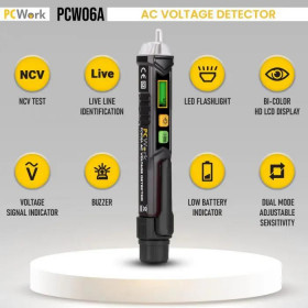 PCWork Ανιχνευτής Τάσης PCW06A 12÷1000VAC, με NCV & Φακό LED
