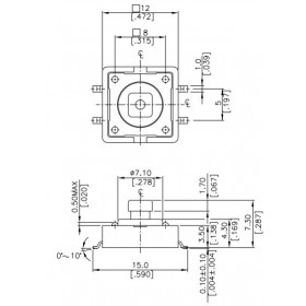 Microswitch TACT 4 Pin Push ON SPST-NO, 2.6N, 0.05A/12VDC, 12x12x7.3mm THT Diptronics DTSM-24R-V-T