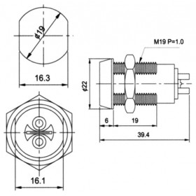 Διακόπτης με Κλειδί OFF-ON 90°, 2 Θέσεων 2 Pin SPST, 4A/250VAC, Φ19mm Ultimax S236-2