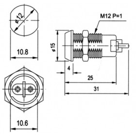 Διακόπτης με Κλειδί OFF-(ON) 90° Μίζα, 2 Θέσεων 2 Pin SPST, 0.5A/250VAC, Φ12mm Ultimax NS106M