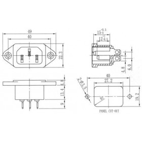 Βύσμα Ρεύματος 3 Pin C14 για Panel Faston 220VAC 10A ST-A01-002L