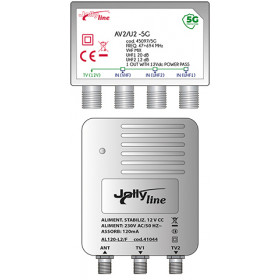 JollyLine KIT-93/5G Ενισχυτής Ιστού TV V/U/U με Τροφοδοτικό 2 Εξόδων 20dB 107dBuV με Φίλτρο 5G JL45493/5G