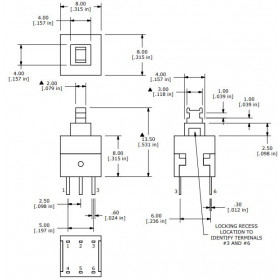 Πιεζοδιακόπτης ON-ON 6P με Συγκράτηση DPDT 8x8x13.5mm για PCB E-Switch TL2285EE