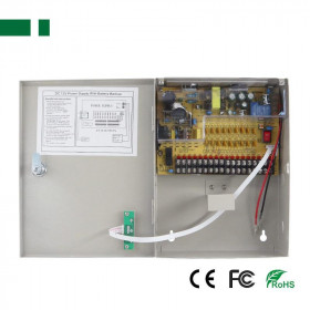 Τροφοδοτικό Switching 12VDC 10A για Συστήματα Ασφαλείας με 18 Εξόδους & Λειτουργία UPS 207x265x85mm Anga CP1209-10A-18-B