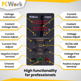 PCWork PCW07A Τροφοδοτικό Εργαστηρίου 1 Καναλιού Switching 0÷30VDC 0÷5A με Θύρα USB