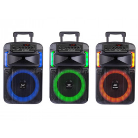 Trevi XF 370 KB Επαναφορτιζόμενο Bluetooth Ηχείο Trolley 25W Karaoke με Ενσύρματο Μικρόφωνο, Τηλεχειριστήριο και Φωτισμό RGB Μαύρο 26x23x40cm