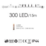 Χριστουγεννιάτικα Λαμπάκια 300 LED 15m Amber IP44 Επεκτάσιμο με Πράσινο Καλώδιο 3m, 8 Προγράμματα 62320 - Image 3