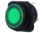 Διακόπτης Rocker IP65 OFF-ON 3 Pin SPST, Φωτιζόμενος Πράσινος 10A/250VAC, Φ24mm SCI R13-203B84-01-BGGN5