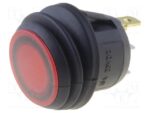 Διακόπτης Rocker IP65 OFF-(ON) 3 Pin SPST, Φωτιζόμενος Κόκκινος 10A/28VDC, Φ20.2mm SCI R13-112B8F-02-BRNN-0A-L2