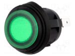 Διακόπτης Rocker IP65 OFF-ON 3 Pin SPST, Φωτιζόμενος Πράσινος 10A/250VAC, Φ20.2mm SCI R13-112B8W-02-BGNN-0A-N2