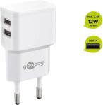 Goobay Φορτιστής Πρίζας Πλάγιος με 2x USB-A 12W/2.4A Max. Λευκός 44952