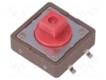 Microswitch TACT 4 Pin Push ON SPST-NO, 2.6N, 0.05A/12VDC, 12x12x7.3mm THT Diptronics DTSM-24R-V-T