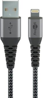 Goobay Καλώδιο Ταχείας Φόρτισης Lightning σε USB-A 15W  2m Υφασμάτινο με Μεταλλικά Βύσματα Γκρι 49269