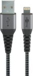 Goobay Καλώδιο Ταχείας Φόρτισης Lightning σε USB-A 15W  2m Υφασμάτινο με Μεταλλικά Βύσματα Γκρι 49269