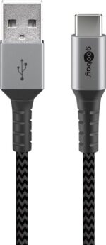 Goobay Καλώδιο Ταχείας Φόρτισης USB-C σε USB-A 60W 1m Υφασμάτινο με Μεταλλικά Βύσματα Γκρι 49296