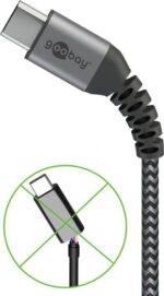 Goobay Καλώδιο Ταχείας Φόρτισης USB-C σε USB-A 60W 1m Υφασμάτινο με Μεταλλικά Βύσματα Γκρι 49296 - Image 2