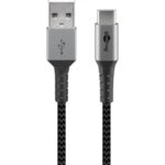 Goobay Καλώδιο Ταχείας Φόρτισης USB-C σε USB-A 60W 2m Υφασμάτινο με Μεταλλικά Βύσματα Γκρι 49297