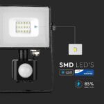 V-TAC 437 Προβολέας LED 10W με Ανιχνευτή Κίνησης  800lm IP65 Φυσικό Λευκό 4000K Μαύρο VT-10-S - Image 3