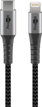 Goobay Καλώδιο Ταχείας Φόρτισης Lightning σε USB-C 15W 2m Υφασμάτινο με Μεταλλικά Βύσματα Γκρι 49272