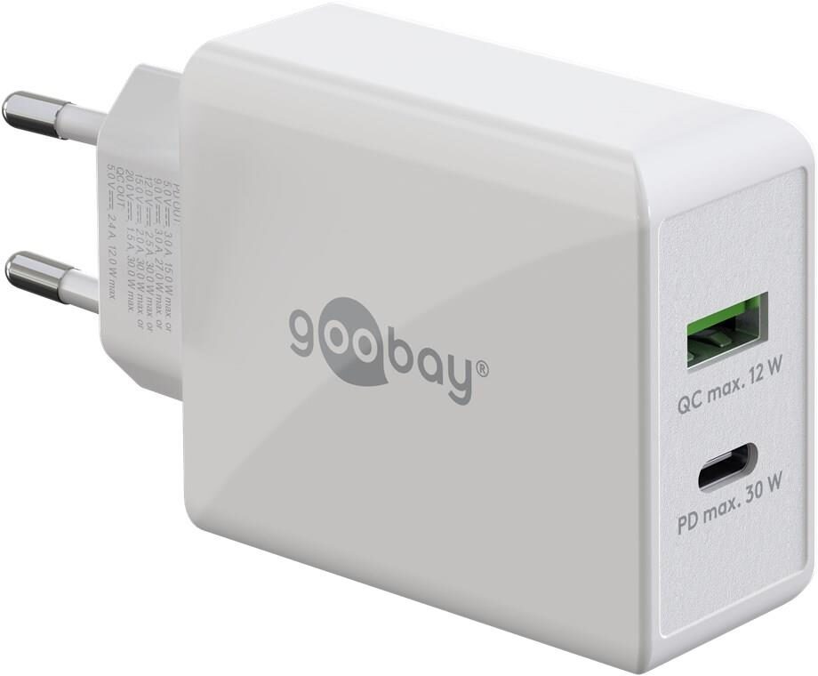 756825380-o1.jpg Goobay Ταχυφορτιστής Πρίζας με 1x USB-C Power Delivery 30W & 1x USB-A 12W/2.4A Λευκός 61674 - Image 1