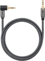 Καλώδιο 3.5mm Stereo Αρσενικό σε Αρσενικό Γωνία 90° 1m με Υφασμάτινη Επένδυση & Βύσματα Αλουμινίου Γκρι Goobay Plus 65278 - Image 2