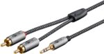 Καλώδιο 3.5mm Stereo Αρσενικό σε 2x RCA Αρσενικά 3m με Υφασμάτινη Επένδυση & Βύσματα Αλουμινίου Γκρι Goobay Plus 65289 - Image 2